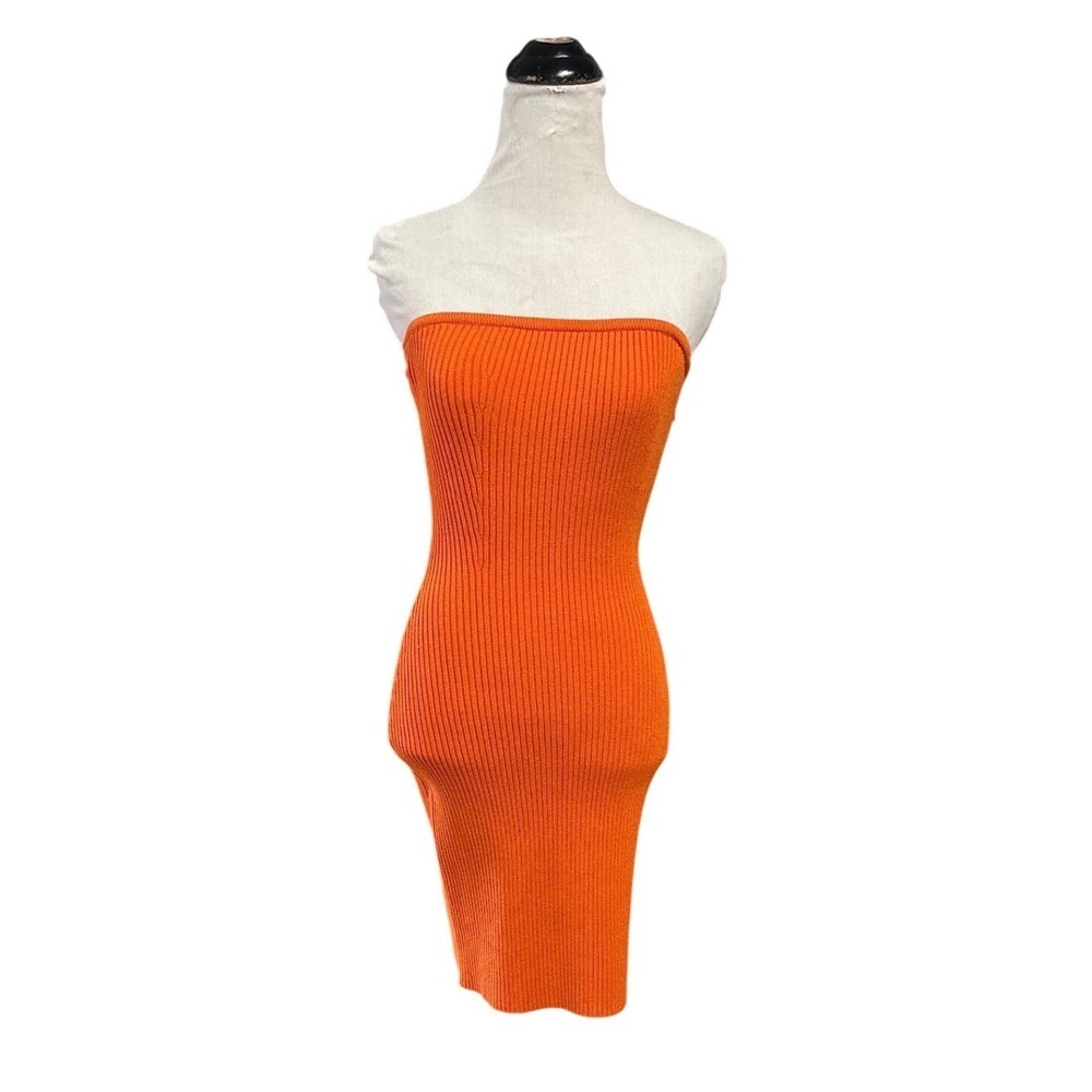 Michael Kors Orange Ribbed Knit Tube Mini Dress Y2K Resort Vacation Sample XS - Picture 2 of 8